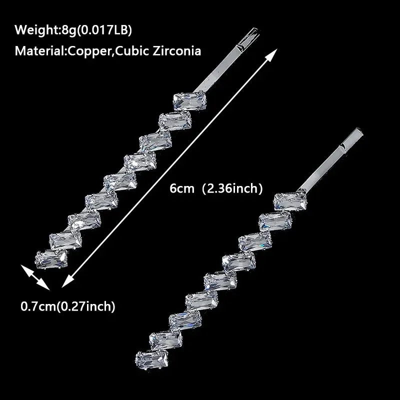 Fashion Cubic Zirconia Barrette Hair Clips for Women Girls Hairpin Bridal Wedding Hair Accessories Bride Headpiece Jewelry Gift