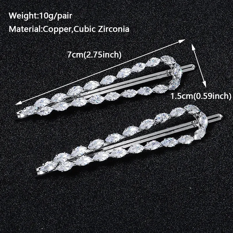 Fashion Cubic Zirconia Barrette Hair Clips for Women Girls Hairpin Bridal Wedding Hair Accessories Bride Headpiece Jewelry Gift