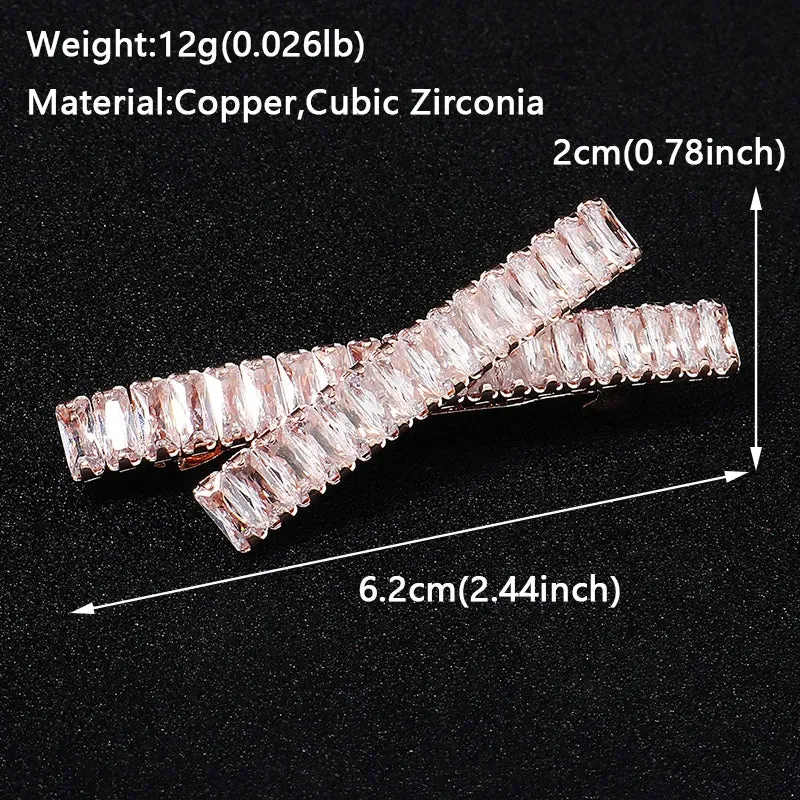 Fashion Cubic Zirconia Barrette Hair Clips for Women Girls Hairpin Bridal Wedding Hair Accessories Bride Headpiece Jewelry Gift