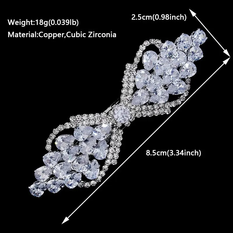 Fashion Cubic Zirconia Barrette Hair Clips for Women Girls Hairpin Bridal Wedding Hair Accessories Bride Headpiece Jewelry Gift