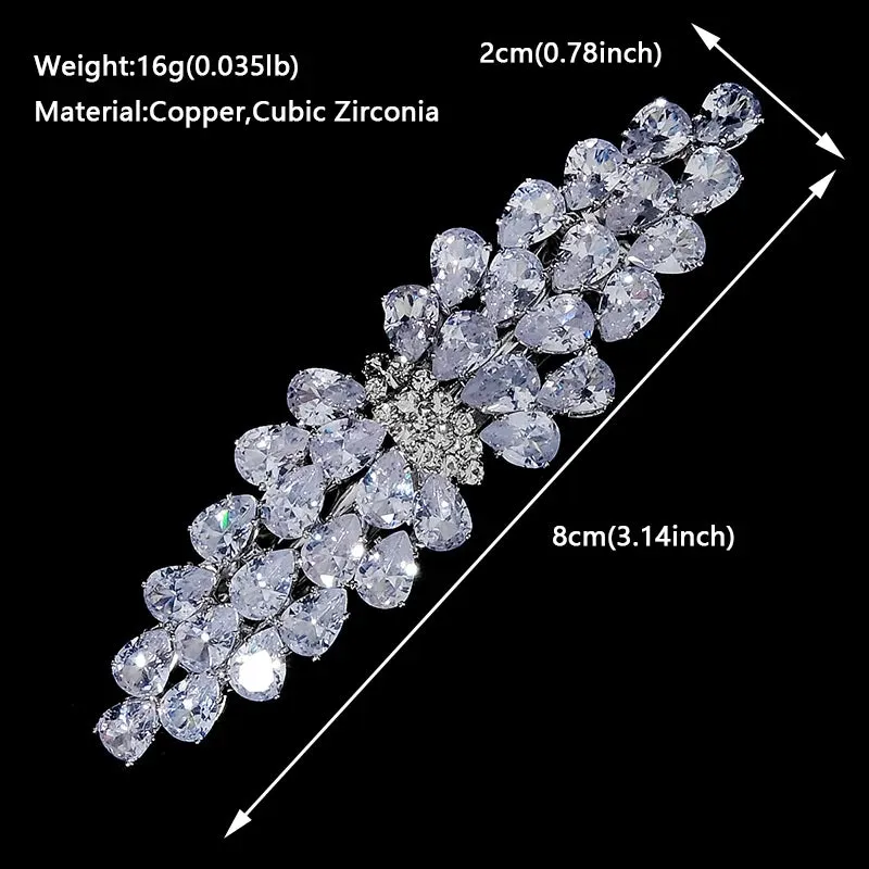 Fashion Cubic Zirconia Barrette Hair Clips for Women Girls Hairpin Bridal Wedding Hair Accessories Bride Headpiece Jewelry Gift