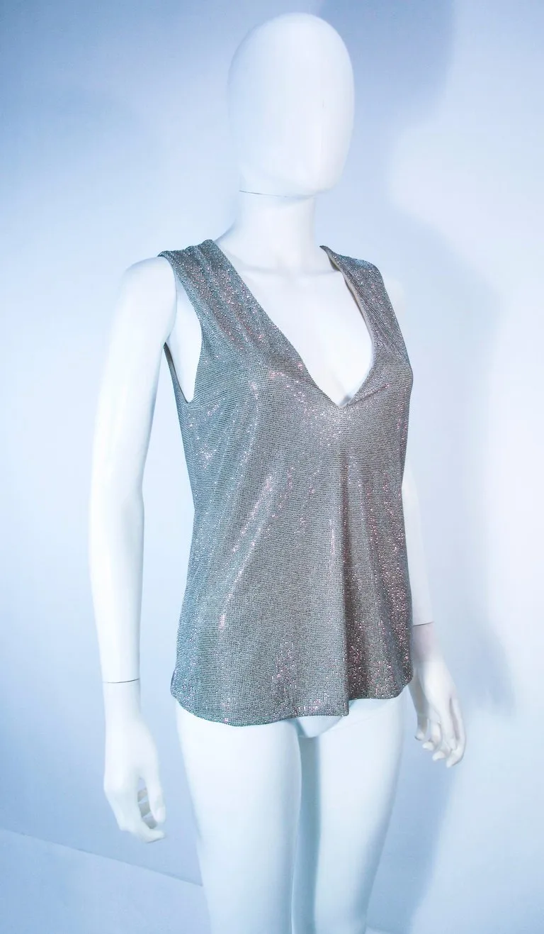 GIORGIO ARMANI Silvertone Rhinestone V-Neck Blouse Size 38