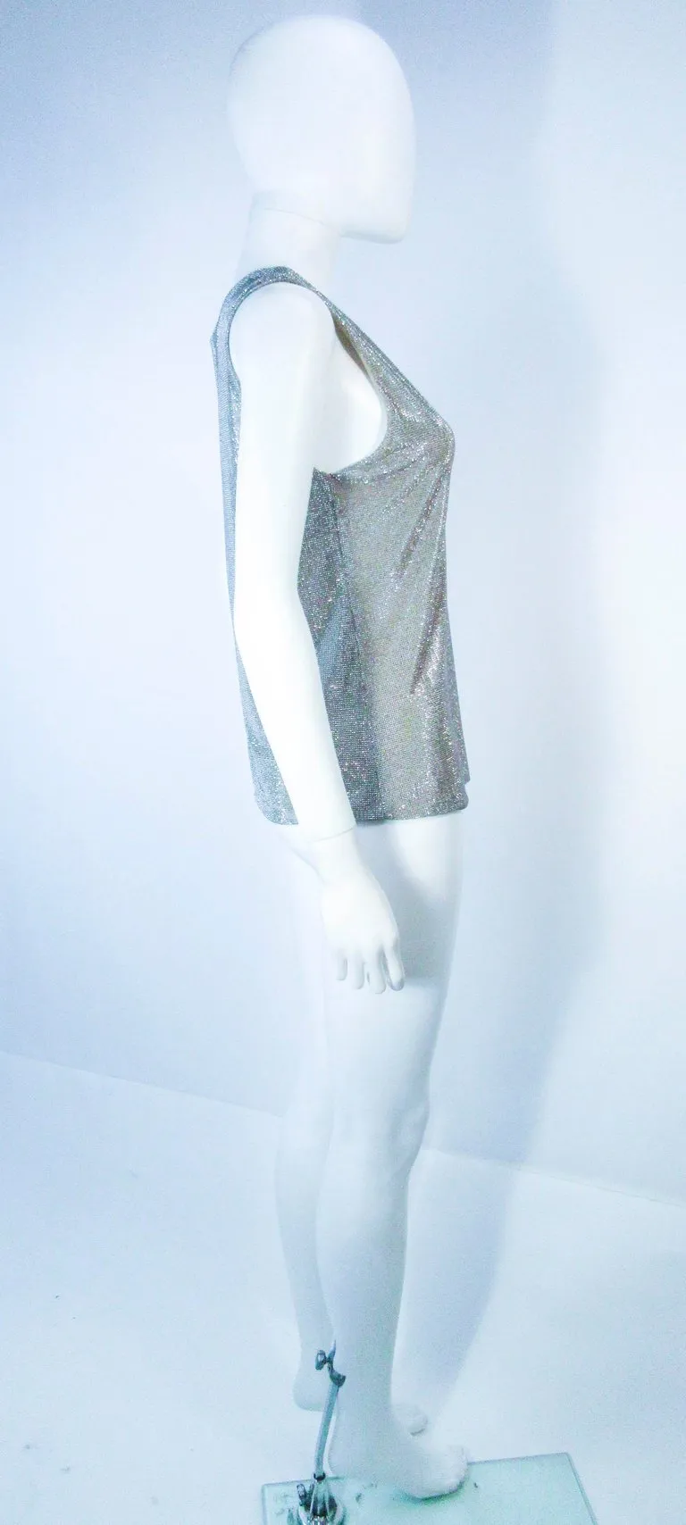 GIORGIO ARMANI Silvertone Rhinestone V-Neck Blouse Size 38