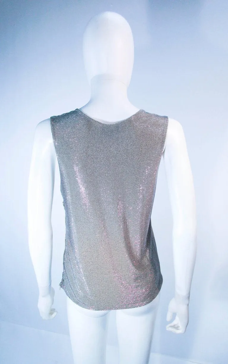 GIORGIO ARMANI Silvertone Rhinestone V-Neck Blouse Size 38