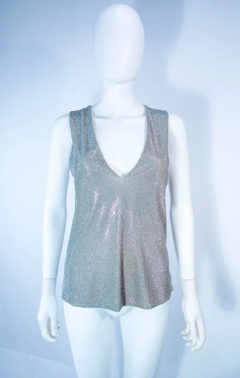 GIORGIO ARMANI Silvertone Rhinestone V-Neck Blouse Size 38