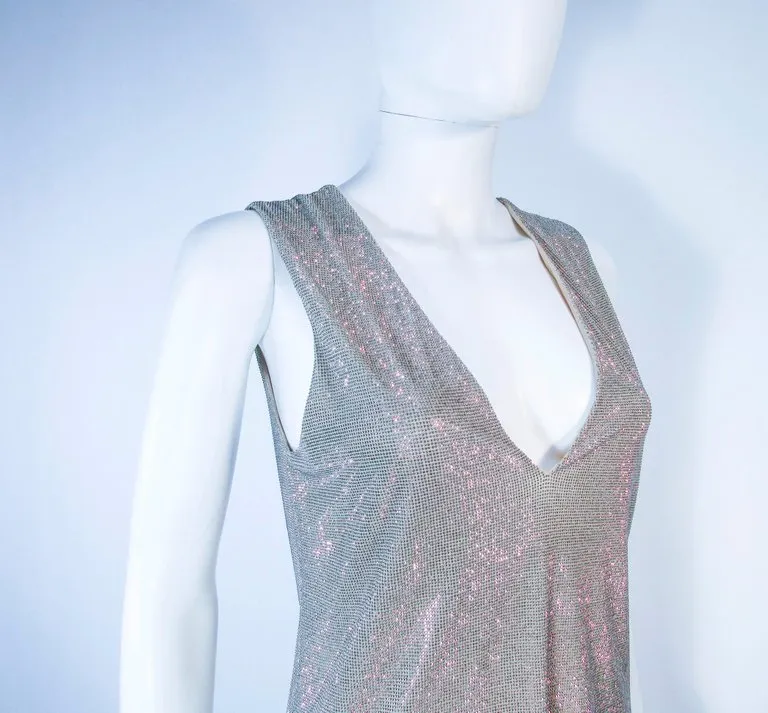 GIORGIO ARMANI Silvertone Rhinestone V-Neck Blouse Size 38