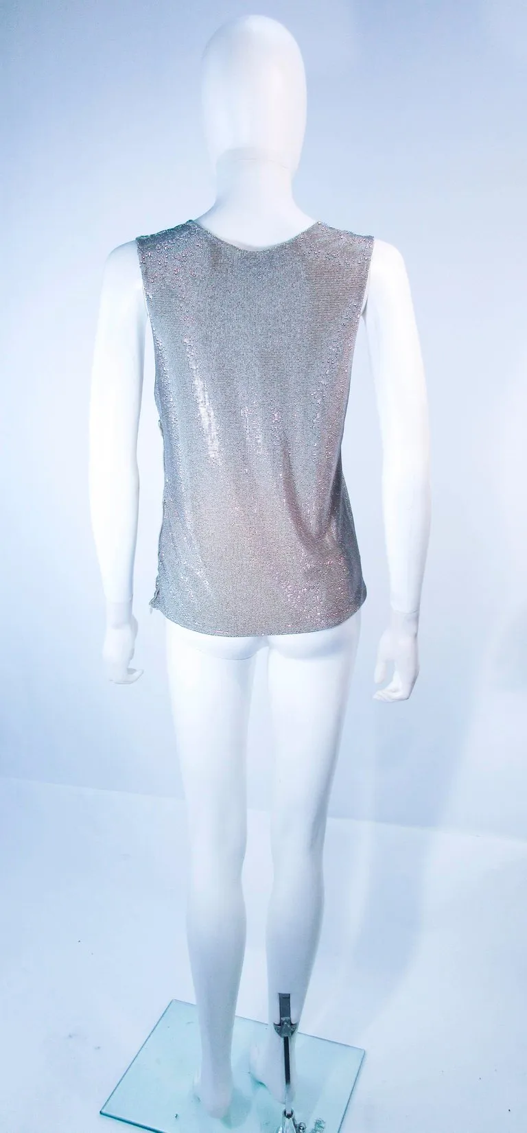 GIORGIO ARMANI Silvertone Rhinestone V-Neck Blouse Size 38