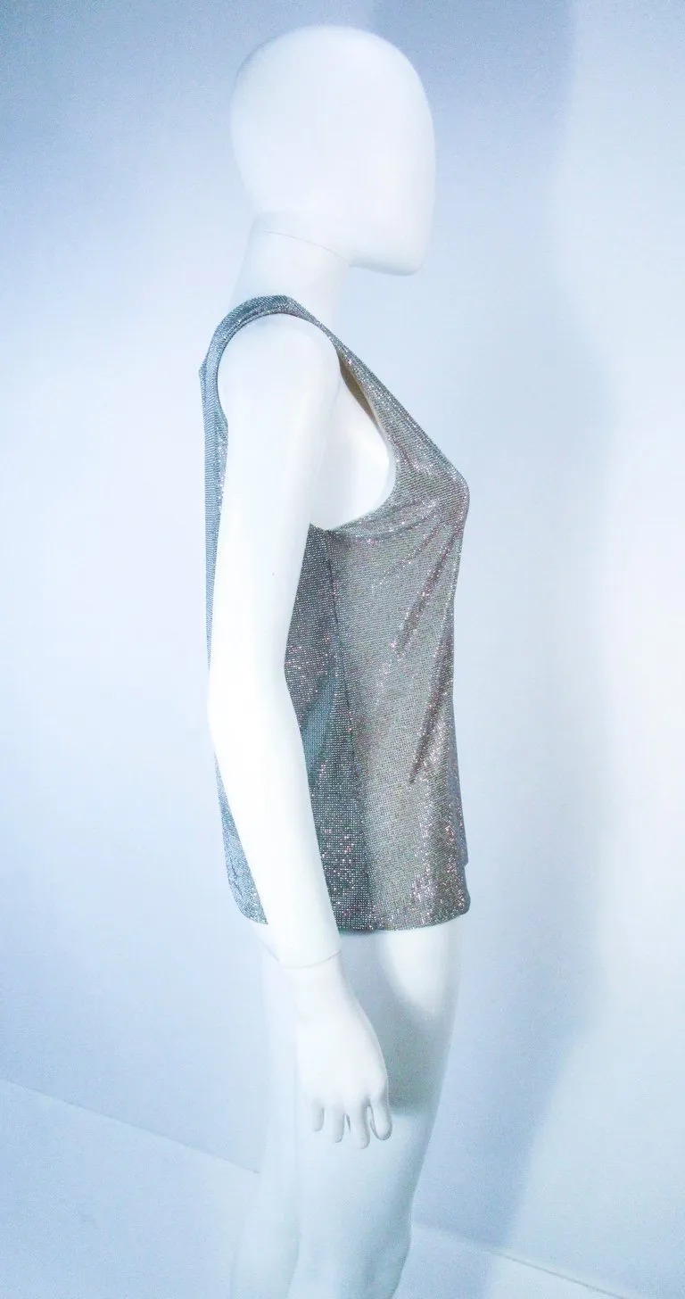 GIORGIO ARMANI Silvertone Rhinestone V-Neck Blouse Size 38