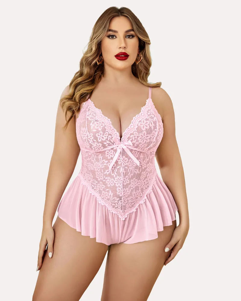 Plus Size Bodysuit Lace Teddy One Piece