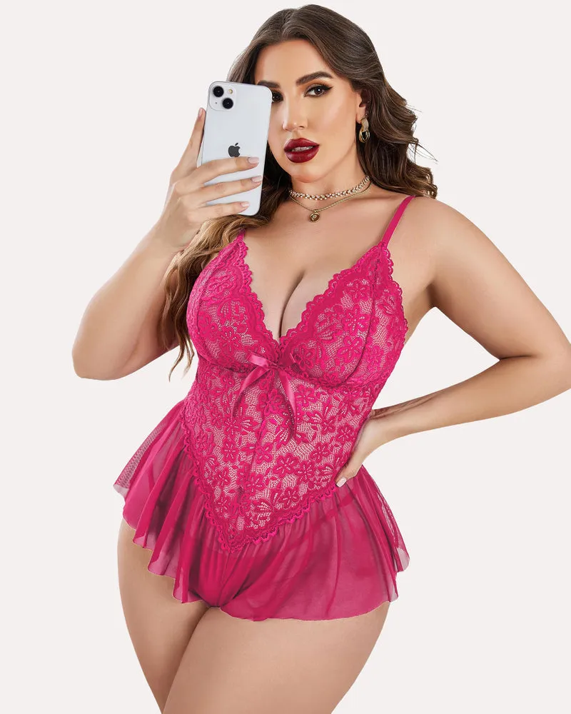 Plus Size Bodysuit Lace Teddy One Piece