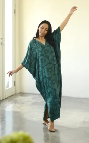 Retro Flower Emerald Kaftan Dress, 1 size