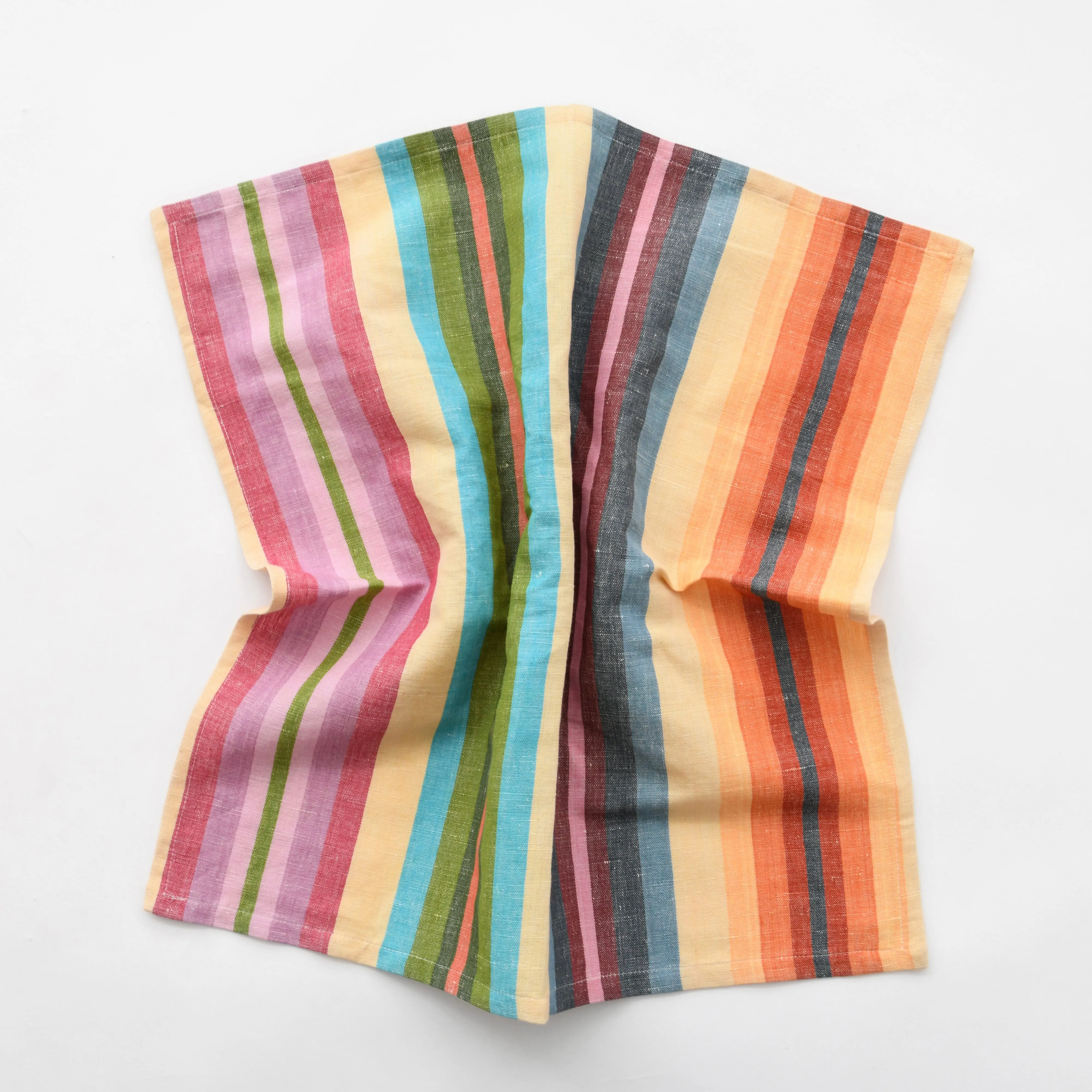 Set of 4 Linen / Cotton Mini Rainbow Stripe Napkins