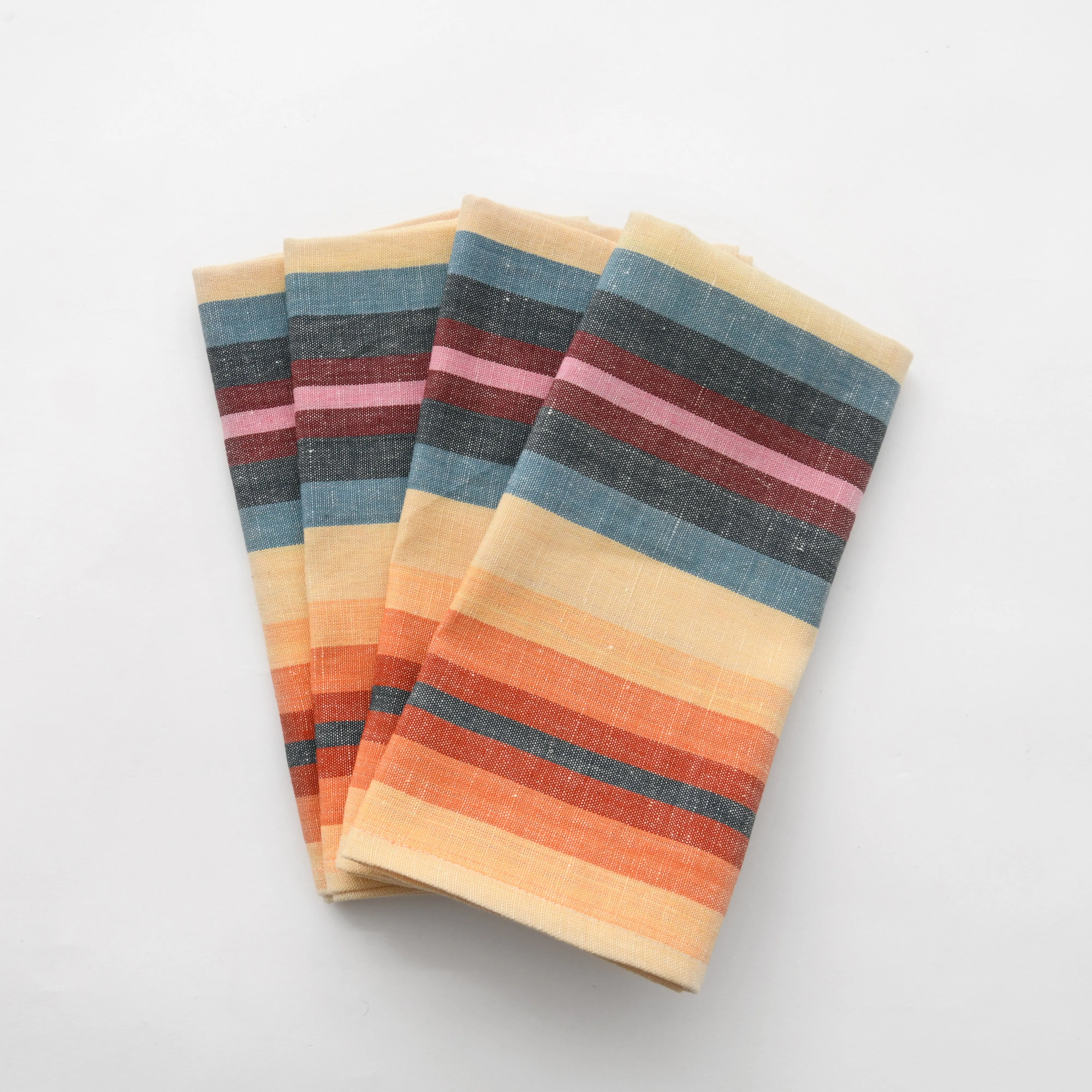 Set of 4 Linen / Cotton Mini Rainbow Stripe Napkins