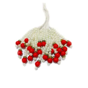 Small Pearl Beads with Red Bead and Diamond Ring Handmade DIY Craft, Jewelry Tassel - Design 818