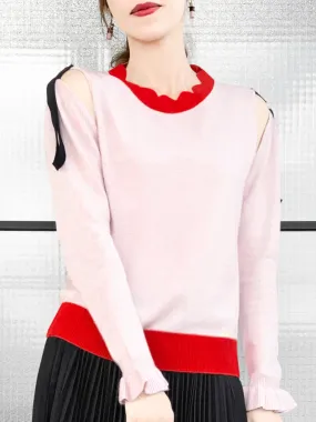 Surprise Sale! Pinky Colourblock Scallop Collar Cold-Shoulder Cashmere Blend Sweater