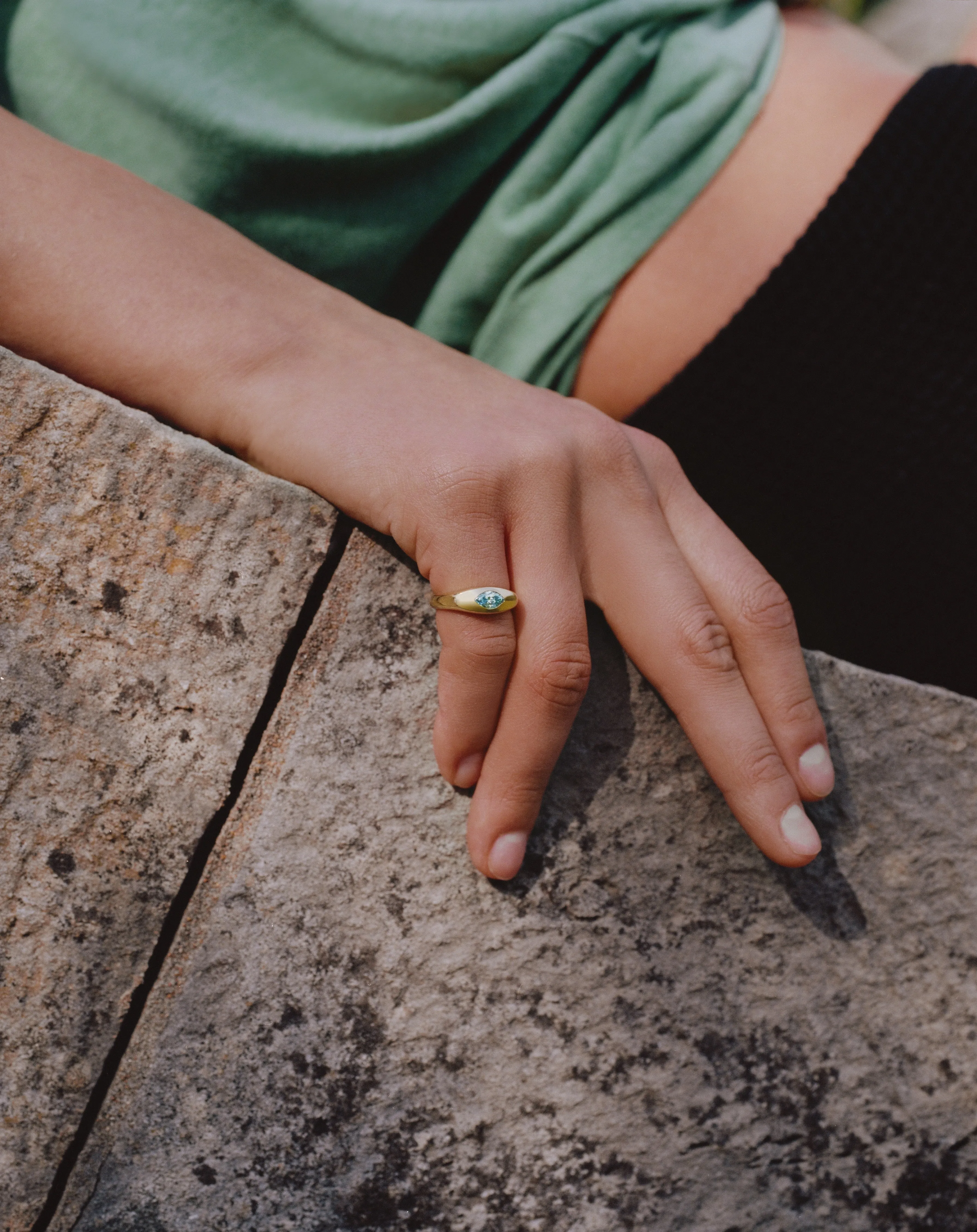 Vesper Ring Featuring a .47ct Blue Diamond Set in 20k Yellow, Size 6