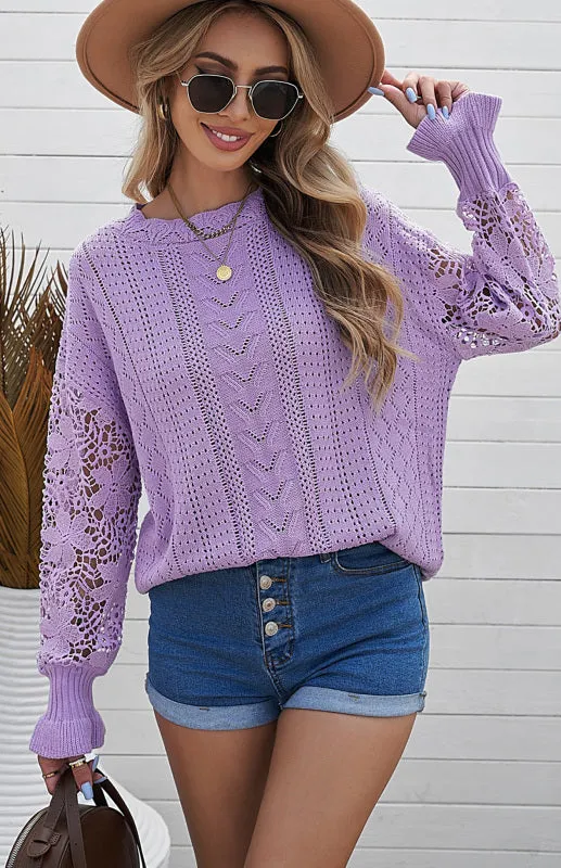 Women's Knitted Cutout Jumper With Petal Cuff Sleeves