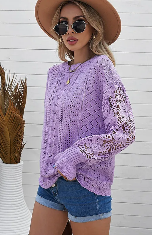 Women's Knitted Cutout Jumper With Petal Cuff Sleeves