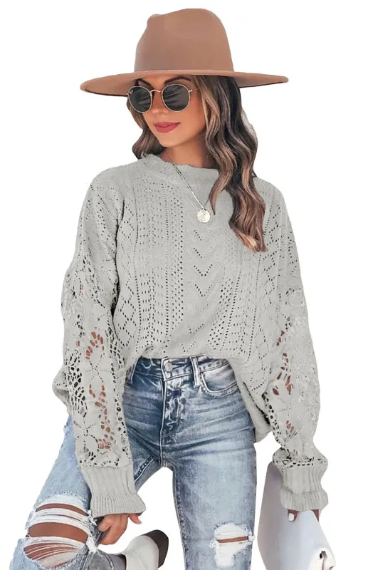 Women's Knitted Cutout Jumper With Petal Cuff Sleeves