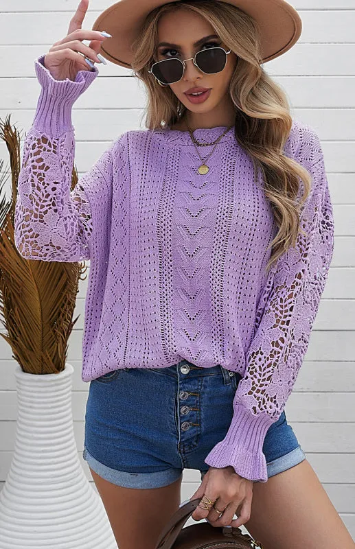 Women's Knitted Cutout Jumper With Petal Cuff Sleeves