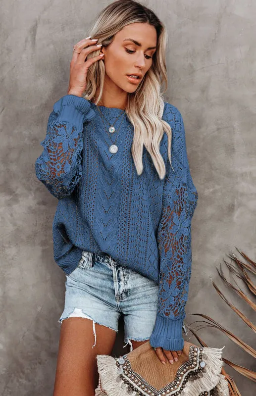 Women's Knitted Cutout Jumper With Petal Cuff Sleeves