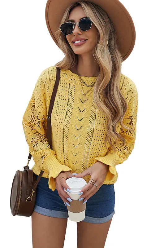 Women's Knitted Cutout Jumper With Petal Cuff Sleeves