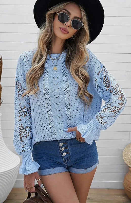 Women's Knitted Cutout Jumper With Petal Cuff Sleeves