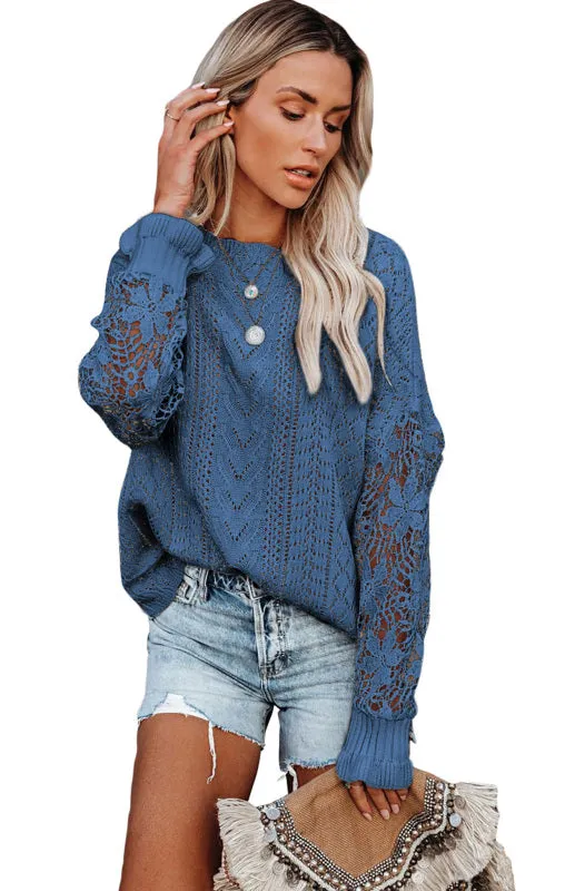 Women's Knitted Cutout Jumper With Petal Cuff Sleeves