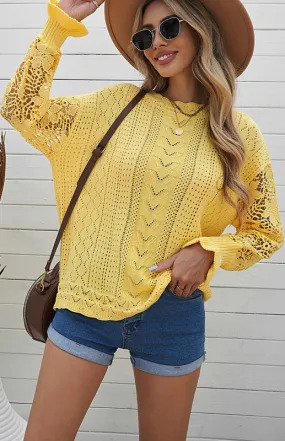 Women's Knitted Cutout Jumper With Petal Cuff Sleeves